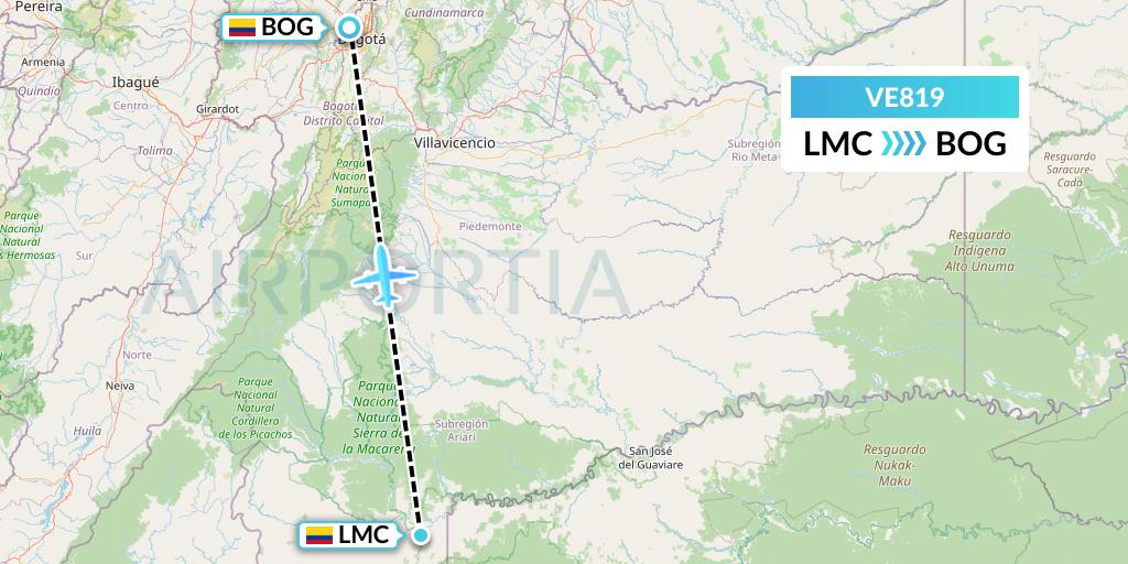VE819 Easyfly Flight Map: La Macarena to Bogota