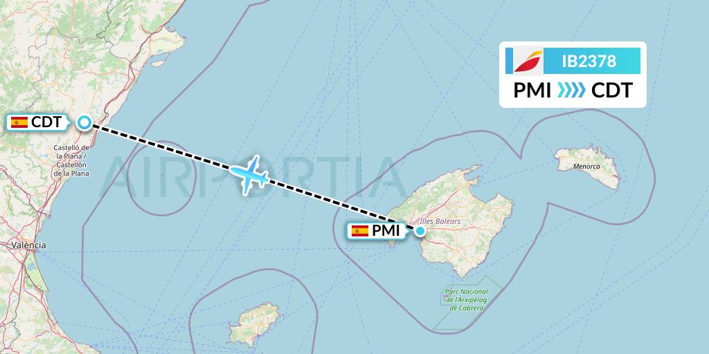 IB2378 Iberia Flight Map: Palma de Mallorca to Castellon de la Plana