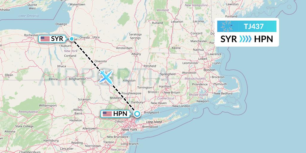 TJ437 Tradewind Aviation Flight Map: Syracuse to White Plains