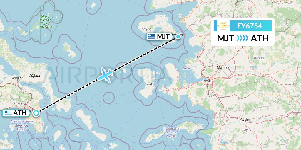 EY6754 Etihad Airways Flight Map: Mytilene to Athens
