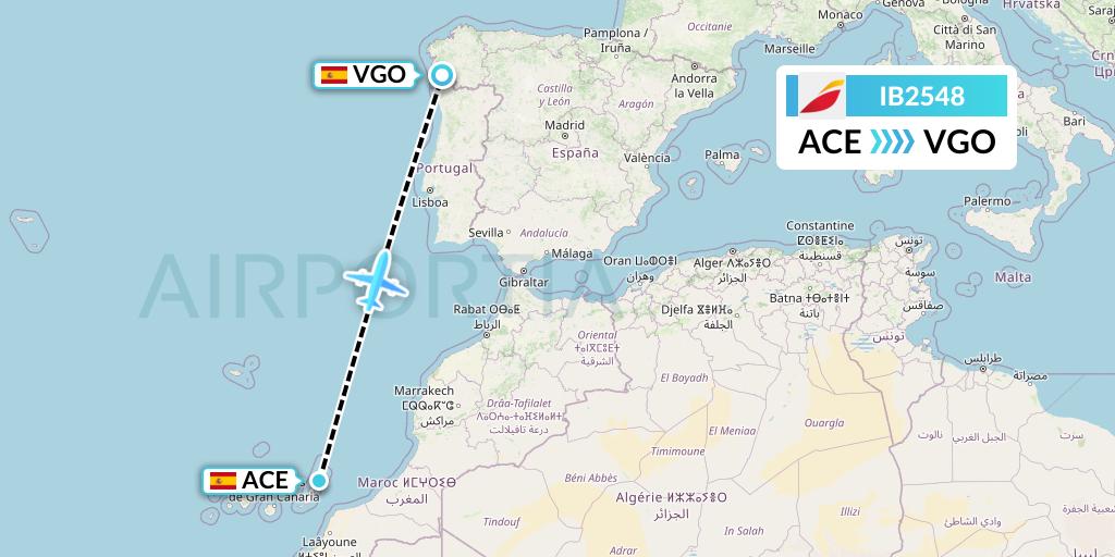 IB2548 Iberia Flight Map: Lanzarote to Vigo