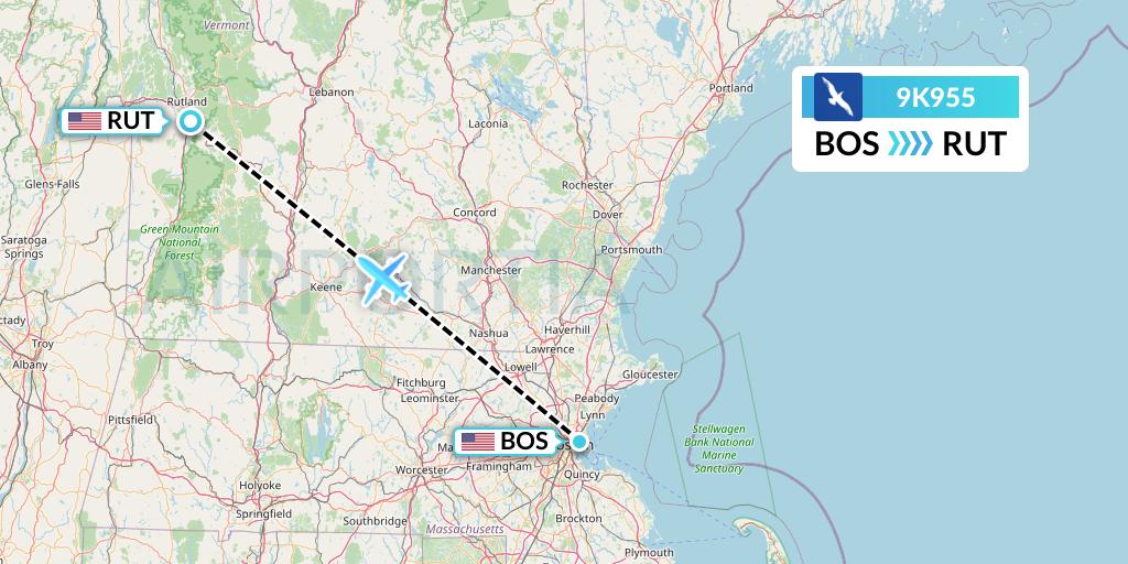 9K955 Cape Air Flight Map: Boston to Rutland