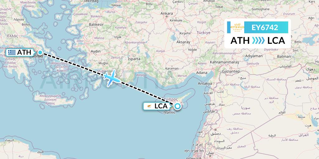 EY6742 Etihad Airways Flight Map: Athens to Larnaca