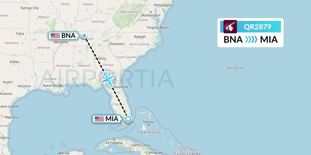 QR2879 Qatar Airways Flight Map: Nashville to Miami