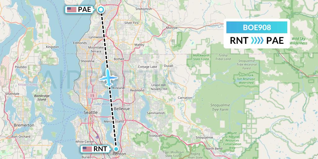 BOE908 Boeing Flight Map: Renton to Everett