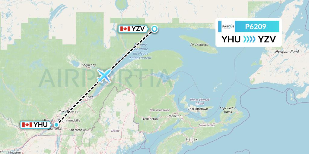 P6209 Pascan Aviation Flight Map: Montreal to Sept-Iles