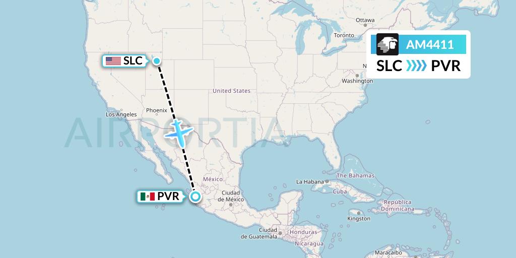 AM4411 Aeromexico Flight Map: Salt Lake City to Puerto Vallarta