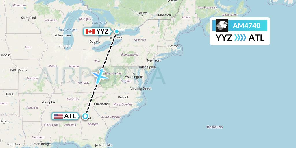 AM4740 Aeromexico Flight Map: Toronto to Atlanta