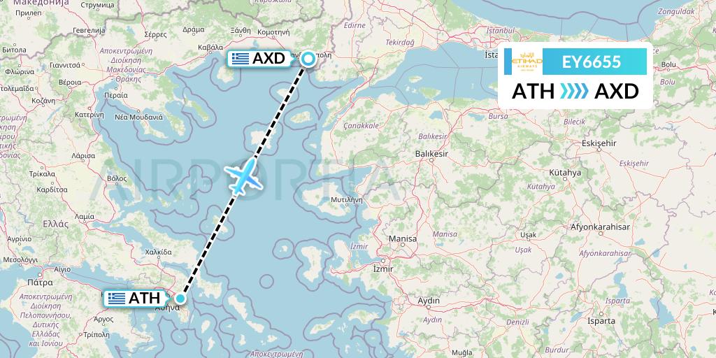 EY6655 Etihad Airways Flight Map: Athens to Alexandroupolis