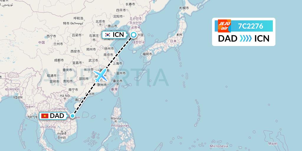 7C2276 Jeju Air Flight Map: Da Nang to Seoul