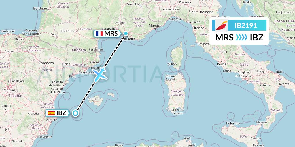 IB2191 Iberia Flight Map: Marseille to Ibiza