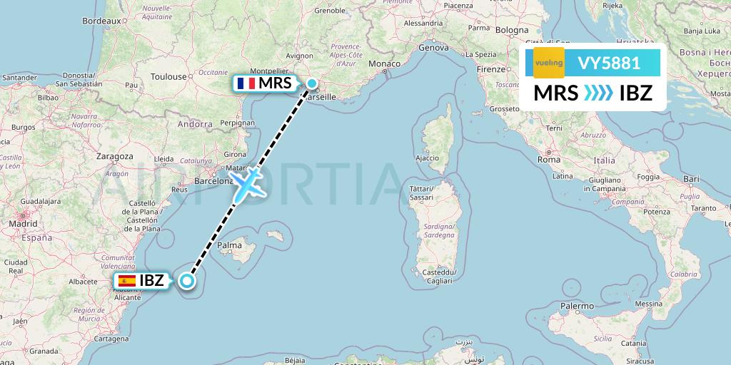 VY5881 Vueling Flight Map: Marseille to Ibiza