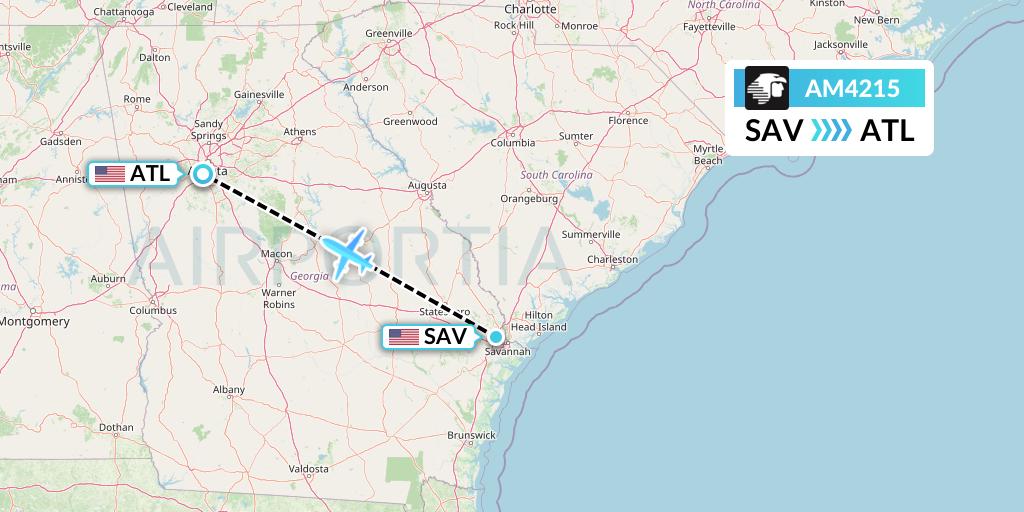 AM4215 Aeromexico Flight Map: Savannah to Atlanta