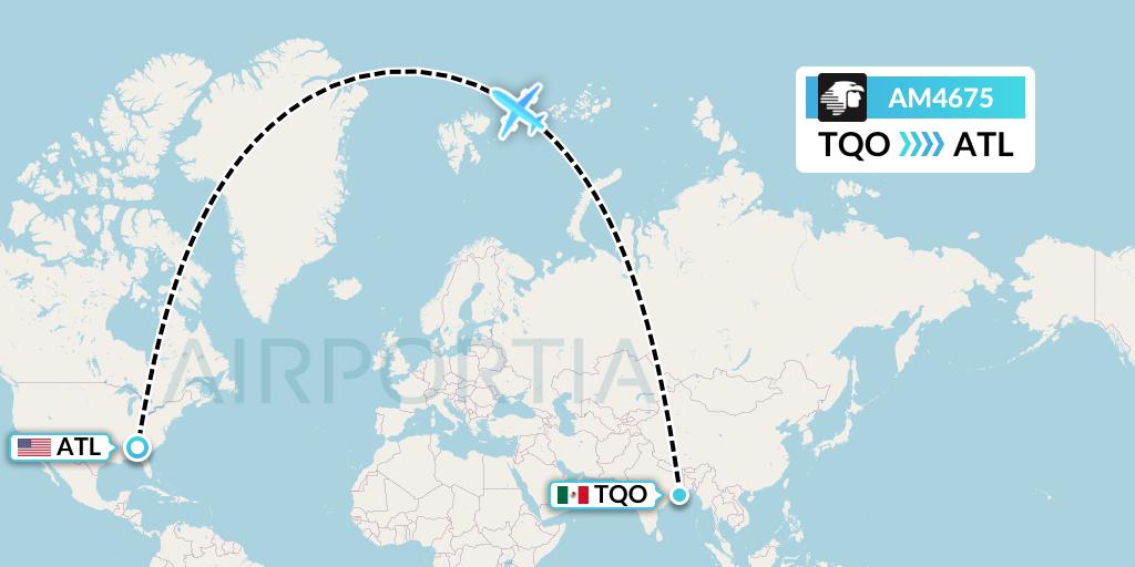 AM4675 Aeromexico Flight Map: Tulum to Atlanta