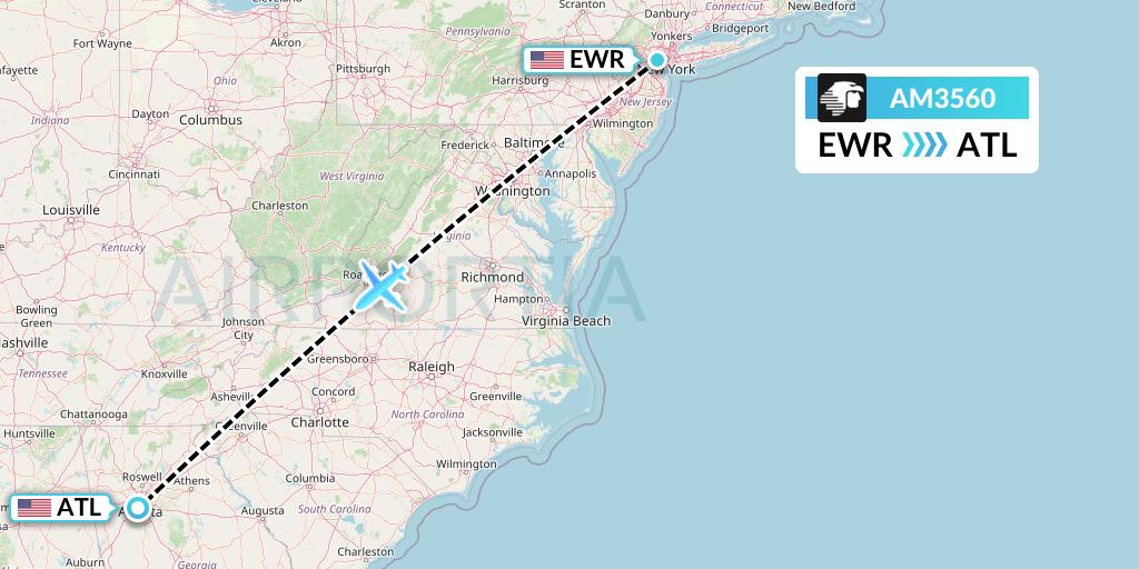 AM3560 Aeromexico Flight Map: New York to Atlanta