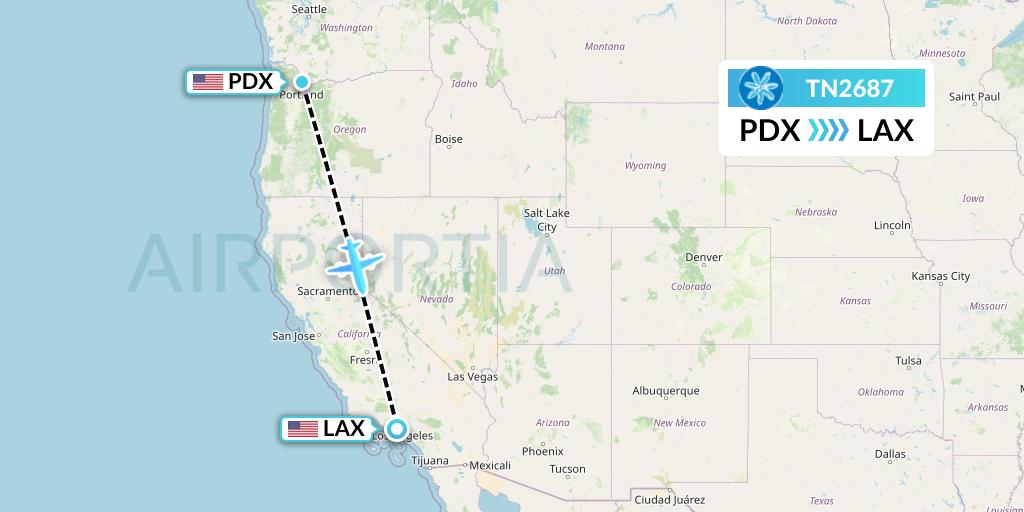 TN2687 Air Tahiti Nui Flight Map: Portland to Los Angeles