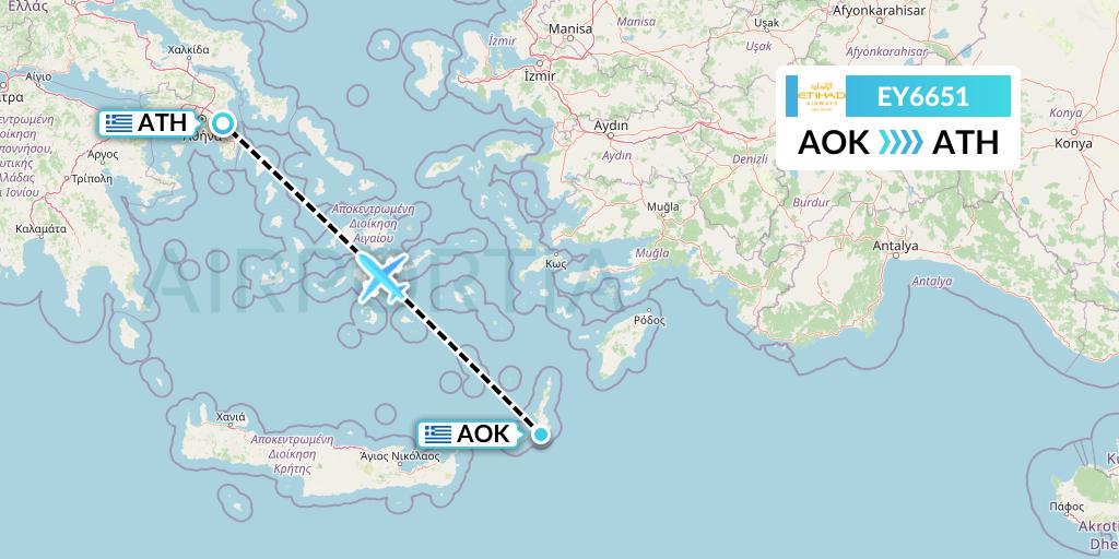 EY6651 Etihad Airways Flight Map: Karpathos to Athens