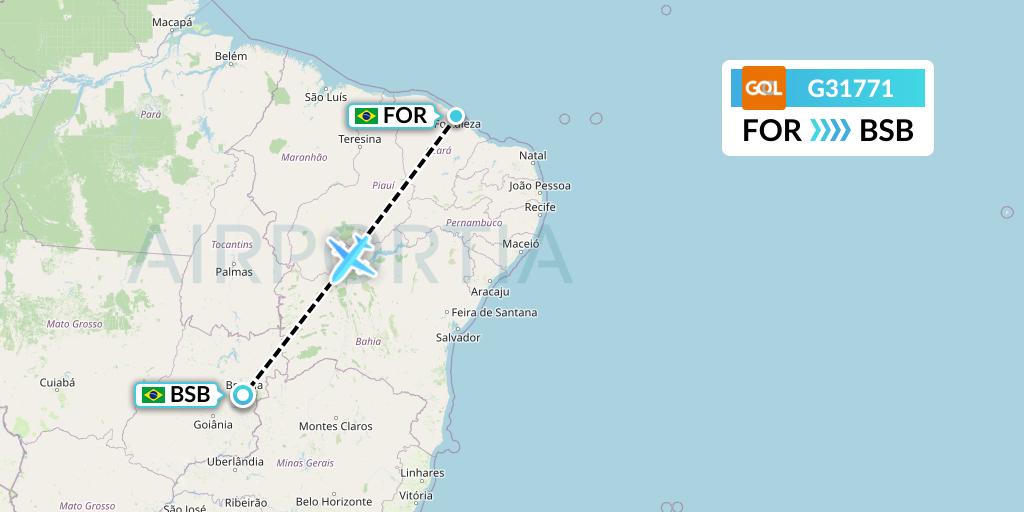G31771 GOL Transportes Aeros Flight Map: Fortaleza to Brasilia