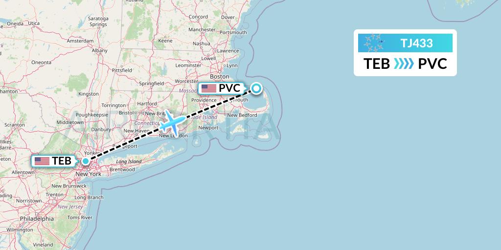 TJ433 Tradewind Aviation Flight Map: Teterboro to Provincetown