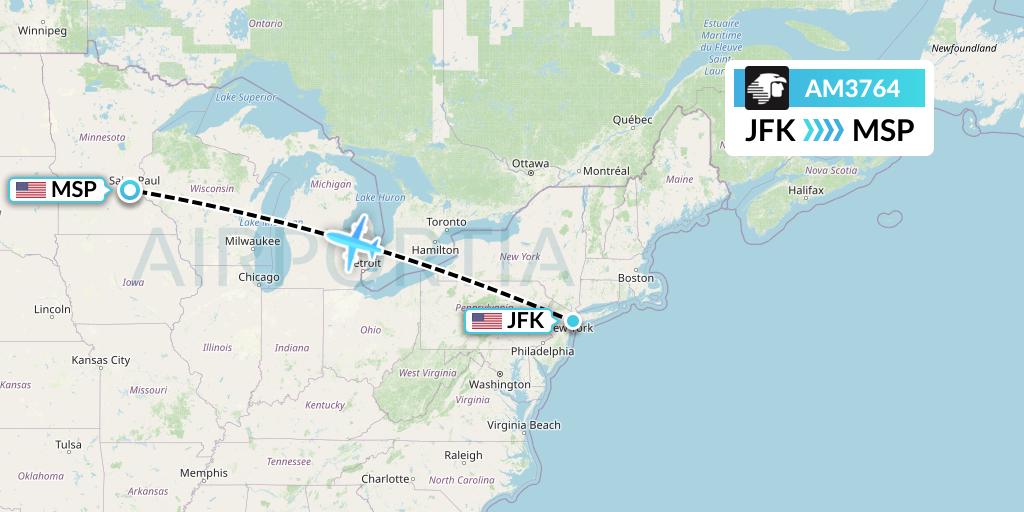 AM3764 Aeromexico Flight Map: New York to Minneapolis