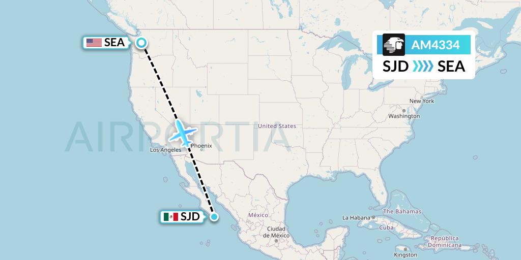 AM4334 Aeromexico Flight Map: San Jose del Cabo to Seattle