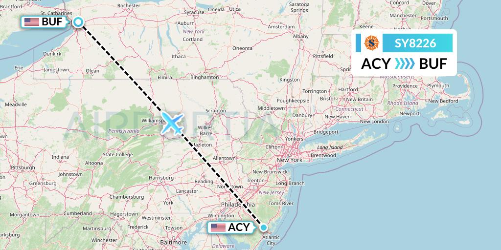 SY8226 Sun Country Airlines Flight Map: Atlantic City to Buffalo