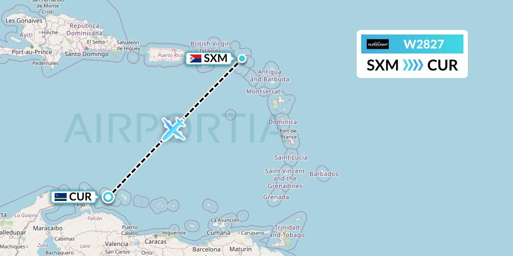 W2827 Flex Flight Flight Map: Sint Maarten to Willemstad