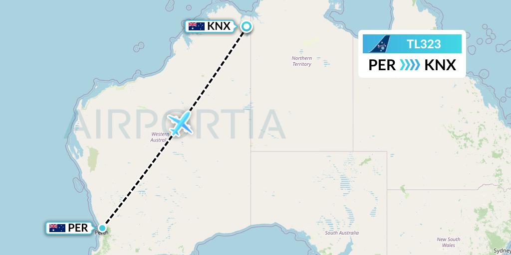 TL323 Airnorth Flight Map: Perth to Kununurra
