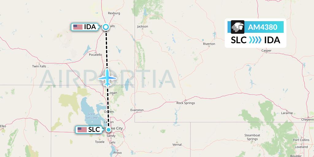 AM4380 Aeromexico Flight Map: Salt Lake City to Idaho Falls