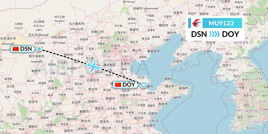 MU9123 China Eastern Airlines Flight Map: Dongsheng to Dongying