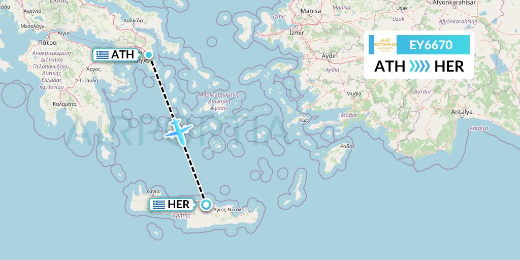 EY6670 Etihad Airways Flight Map: Athens to Heraklion