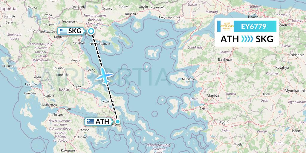 EY6779 Etihad Airways Flight Map: Athens to Thessaloniki