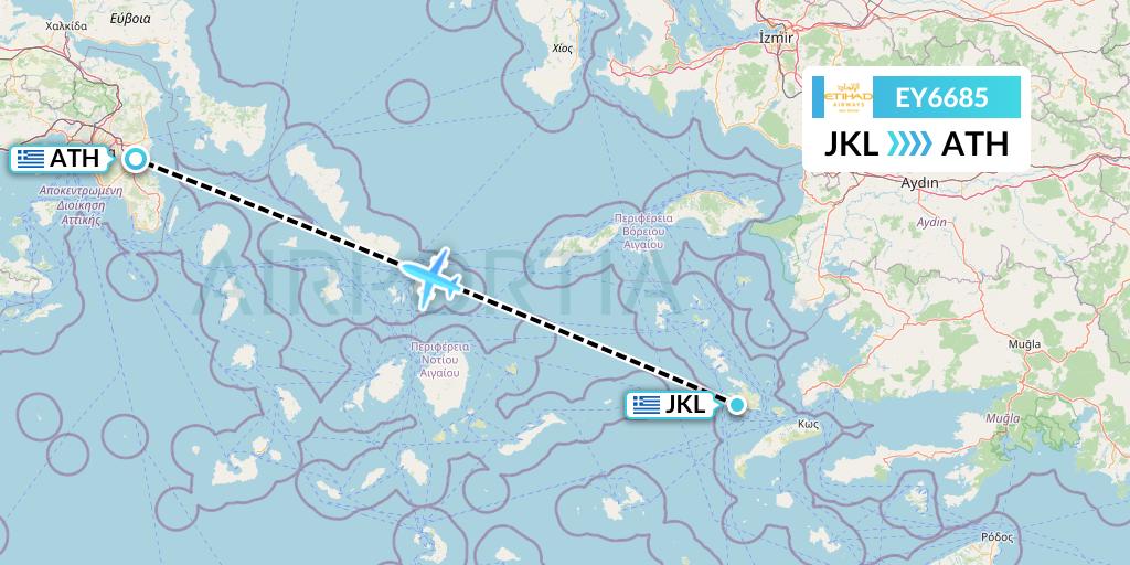EY6685 Etihad Airways Flight Map: Kalymnos to Athens
