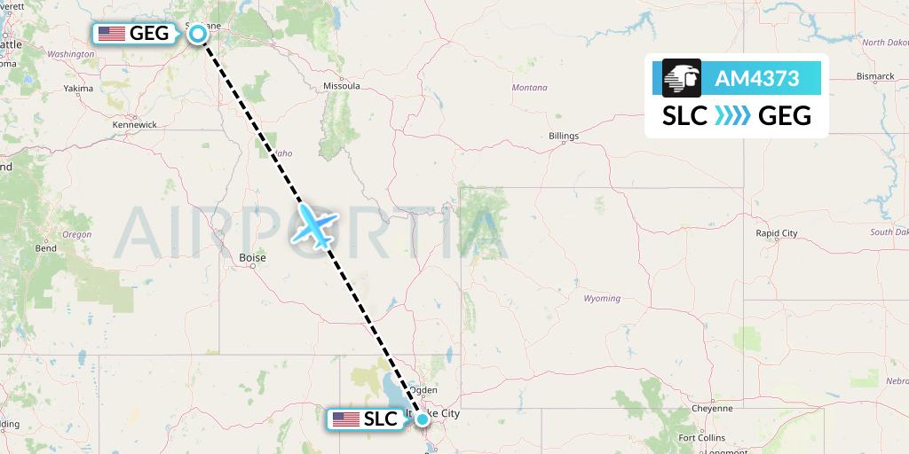 AM4373 Aeromexico Flight Map: Salt Lake City to Spokane