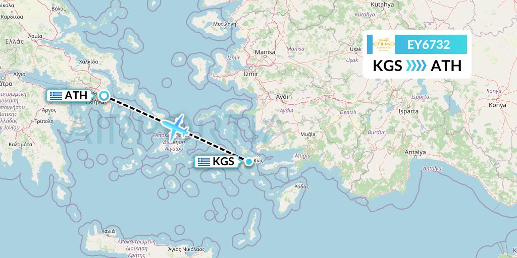 EY6732 Etihad Airways Flight Map: Kos to Athens
