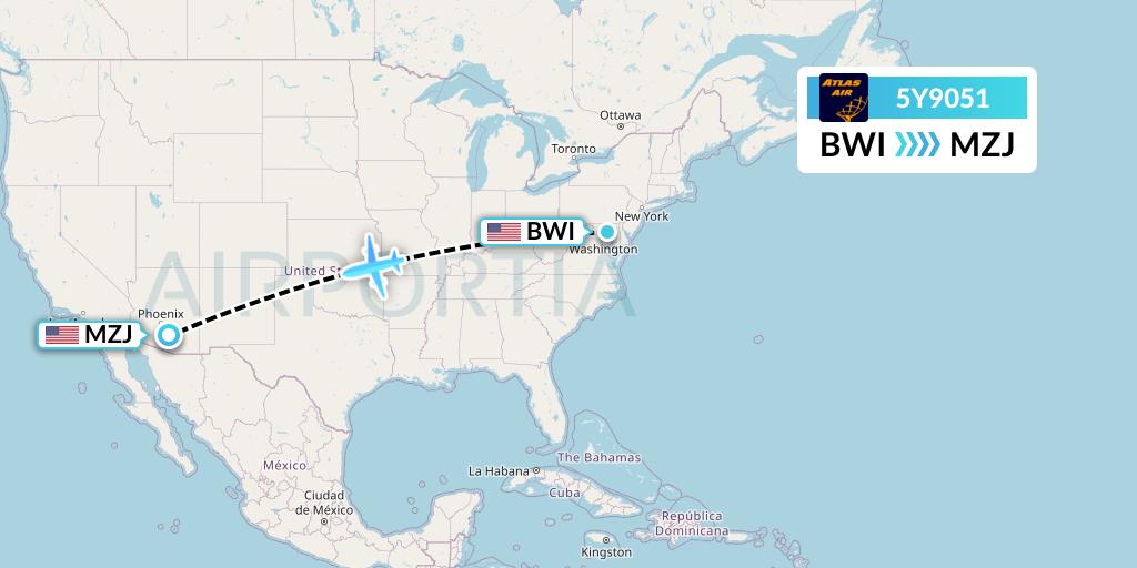 5Y9051 Atlas Air Flight Map: Baltimore to Marana