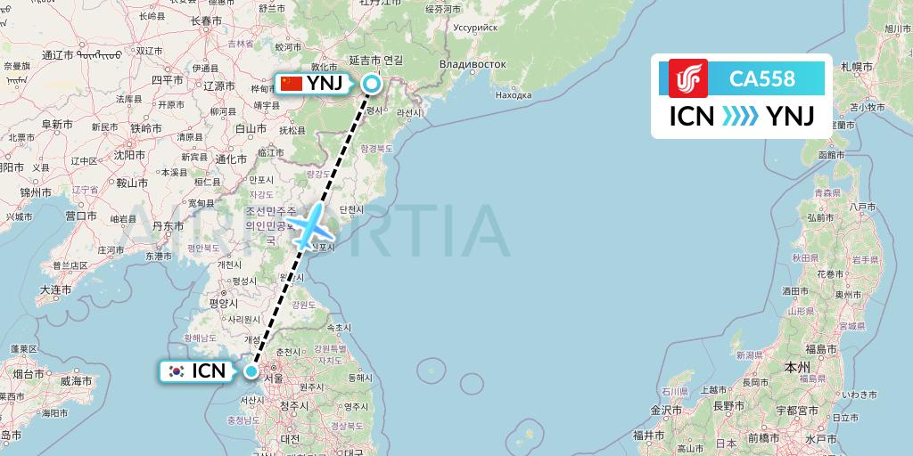 CA558 Air China Flight Map: Seoul to Yanji