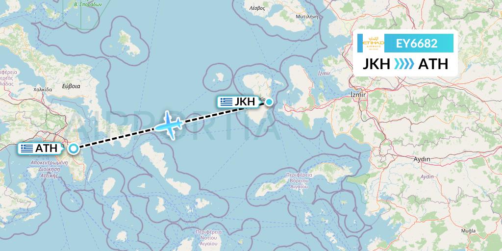 EY6682 Etihad Airways Flight Map: Chios to Athens