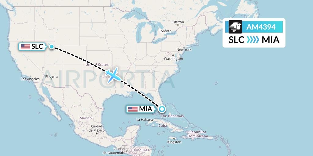 AM4394 Aeromexico Flight Map: Salt Lake City to Miami