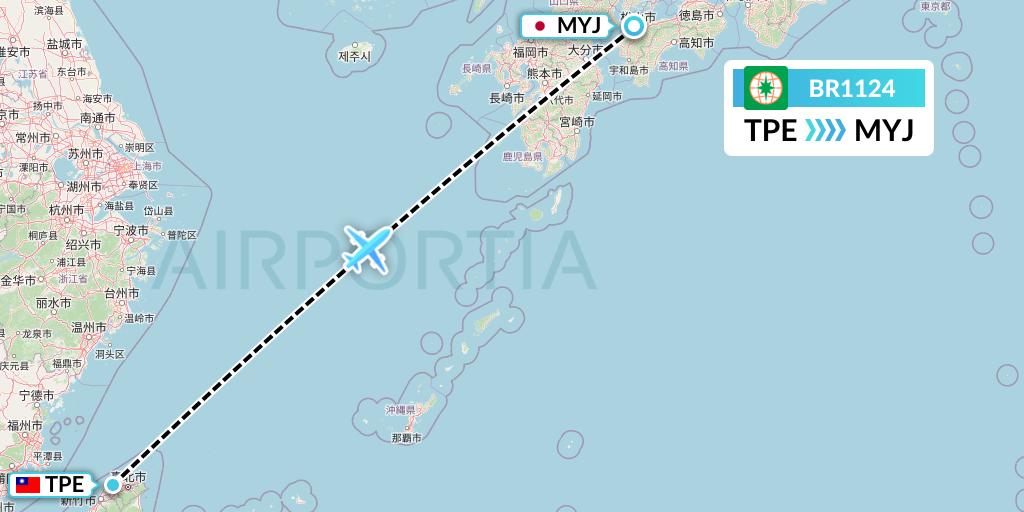 BR1124 EVA Air Flight Map: Taipei to Matsuyama