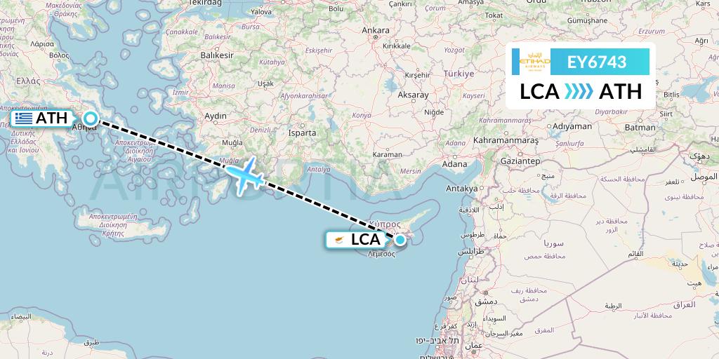 EY6743 Etihad Airways Flight Map: Larnaca to Athens