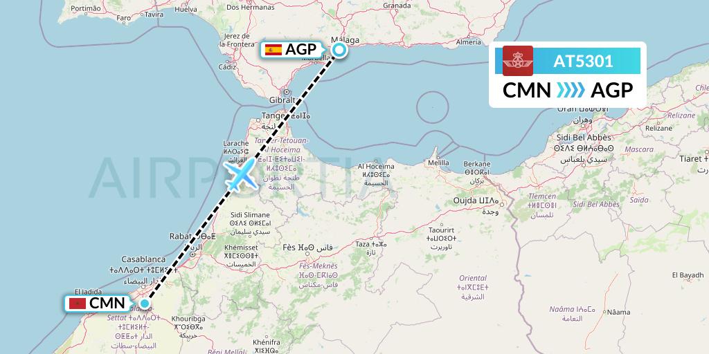 AT5301 Royal Air Maroc Flight Map: Casablanca to Malaga