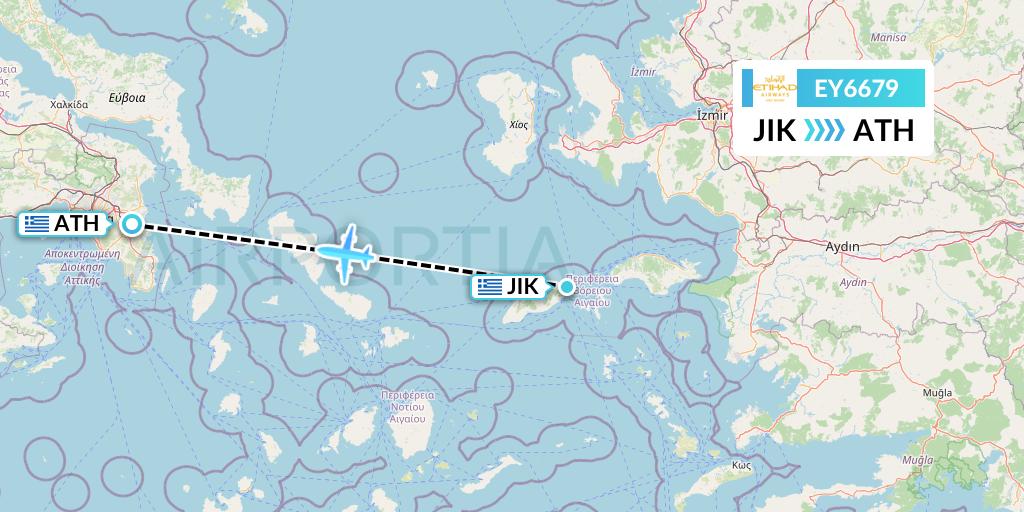 EY6679 Etihad Airways Flight Map: Ikaria to Athens