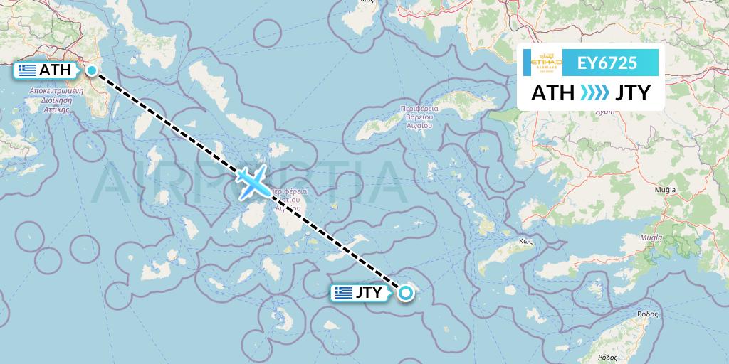 EY6725 Etihad Airways Flight Map: Athens to Astypalaia Island