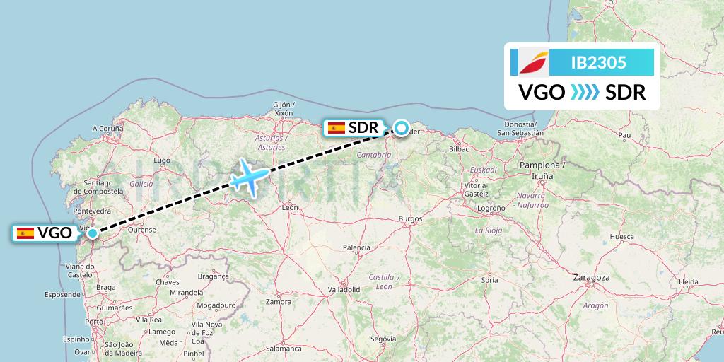 IB2305 Iberia Flight Map: Vigo to Santander