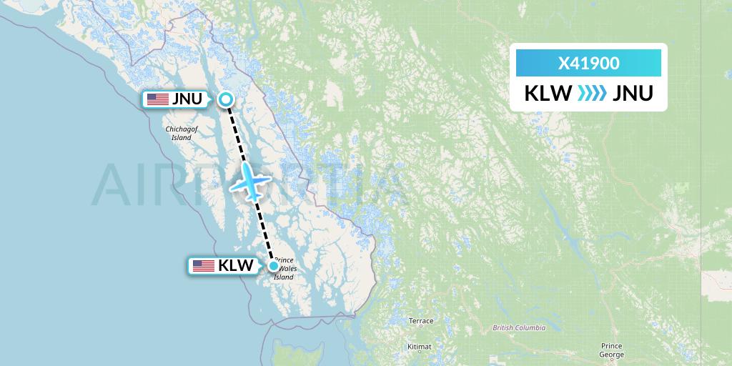 X41900 Air Excursions Flight Map: Klawock to Juneau