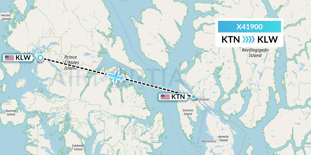 X41900 Air Excursions Flight Map: Ketchikan to Klawock