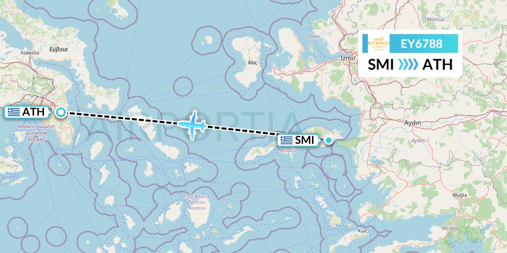 EY6788 Etihad Airways Flight Map: Samos to Athens