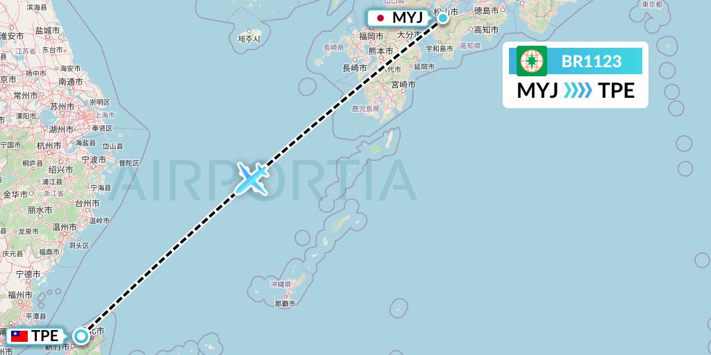 BR1123 EVA Air Flight Map: Matsuyama to Taipei
