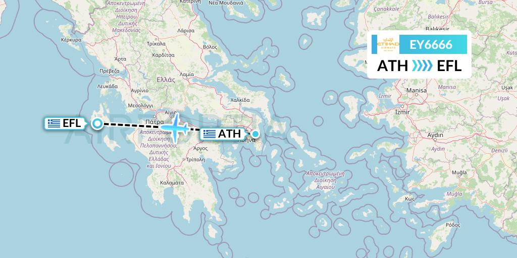 EY6666 Etihad Airways Flight Map: Athens to Kefalonia